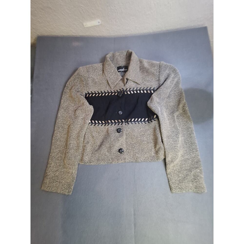 VTG Positive Attitude 2PC Beige Tweed Jacket Black Pants Pants Suit Size 12 - Picture 2 of 13